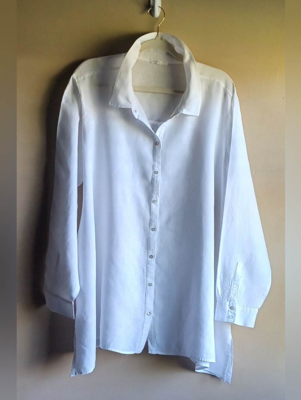 EILEEN FISHER Linen Blouse Plus Size In White 2X